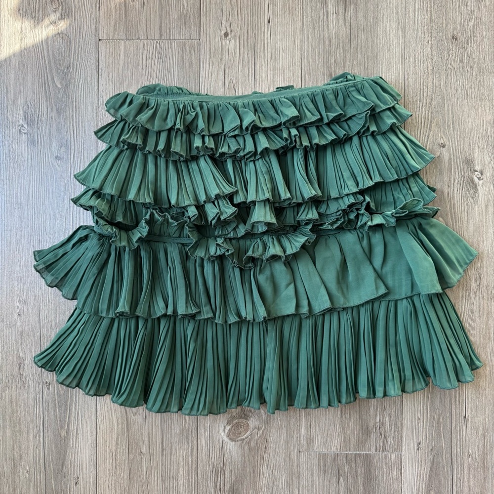 Lovers + Friends Ranger Tiered Ruffle Mini Skirt – Emerald Green – M – Revolve
